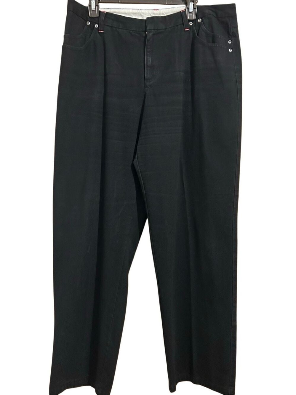 Liz Claiborne Black Cotton Wide Leg Pants Trousers Women Size 16 Front/Back Pock